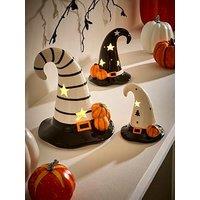 Festive Set Of 3 Ceramic & Hat & Light Halloween Decorations