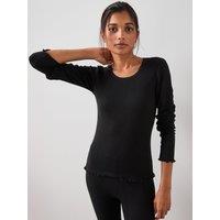 The Very Collection Pointelle Thermal Long Sleeve Top - Black
