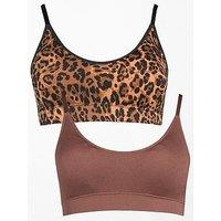 The Very Collection 2 Pack Scoop Neck Plain And Leopard Print Seamless Bralette - Brown