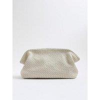 River Island Studio Leather Clutch Bag - Cream