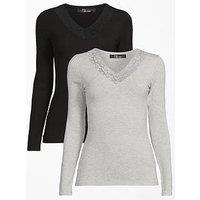 The Very Collection 2 Pack Lace Long Sleeve Layering Top - Black
