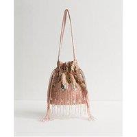 New Look Pink Sequinned And Beaded Satin Bag - Gold