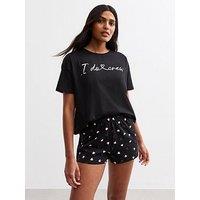 New Look I Do Crew Slogan Print Pyjama Set - Black