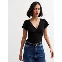 New Look Ruched Crinkled Top - Black