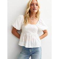 New Look Daisy Embroidery Puff Sleeve Milkmaid Top - White