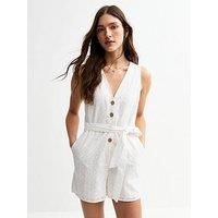 New Look Broderie Anglaise Belted Playsuit - White