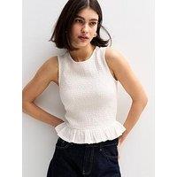 New Look Shirred Peplum Hem Top - White
