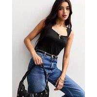 New Look Shell Charm Square Neck Bodysuit - Black