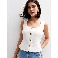 New Look Linen Blend Square Neck Waistcoat - Cream