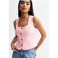 New Look Linen Blend Square Neck Waistcoat - Pink