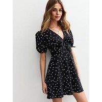 New Look Spot Print Bow Front Mini Dress - Black