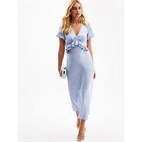 New Look V-Neck Satin Ruffled Midi Dress - Blue