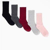 The Very Collection 5 Pack Plain Rib Ankle Socks - Multi