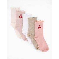 V By Very 5 Pack Embroidered Cherry Frill Socks - Pink