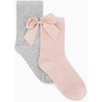 V By Very 2 Pack Bow Ankle Socks - Pink & Grey