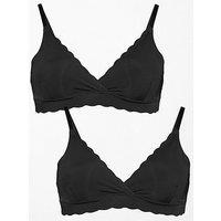 The Very Collection 2Pk No Vpl Scallop Edge V Neck Bralet - Black