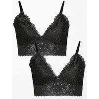The Very Collection 2 Pack Lace Bralettes - Black