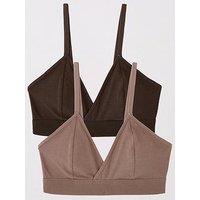 The Very Collection 2 Pack Cotton Triangle Bralette - Brown