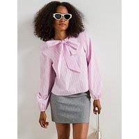 V By Very Pink Stripe Bow Detail Blouse - Pink