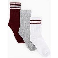 V By Very 3 Pack Ribbed Ankle Socks - Burgundy