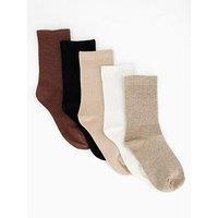 V By Very 5Pk Plain Rib Ankle Socks Neutrals - Beige