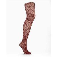 V By Very Burgundy Lace Floral Tights - Red