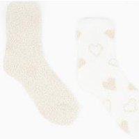 V By Very 2 Pack Heart Cosy Socks - Cream
