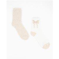 V By Very 2 Pack Bow Cosy Socks - Beige