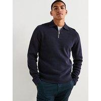 Jack & Jones Milano Stretch Quarter Zip Knitted Polo Shirt - Navy