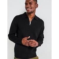 Jack & Jones Milano Stretch Zipped Knitted Polo Shirt - Black