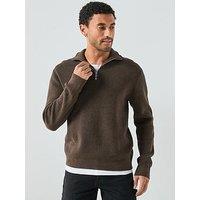 Jack & Jones Milano Half Zip Knitted Jumper - Brown