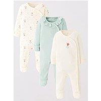 The Very Collection Baby Girls 3Pk Pointelle Floral Sleepsuits - Cream/Green