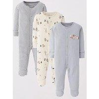 The Very Collection Baby 3Pk Woodland Stripe Sleepsuits