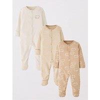 The Very Collection Unisex 3Pk Elephant Sleepsuits - Beige