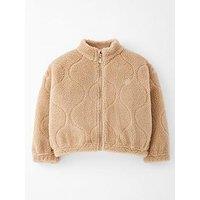 Mini V By Very Girls Borg Quilted Zip Up Jacket - Camel