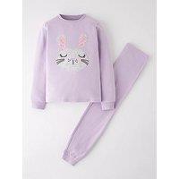 Mini V By Very Girls Applique Bunny Long Sleeve Pj Set - Purple
