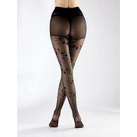 Pretty Polly Floral Tattoo Pattern Tights - Black