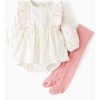 The Very Collection Baby Girls Floral Bloomer With Pink Tights - Cream