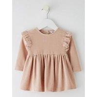 The Very Collection Baby Girls Rib Velour Frill Dress - Pink