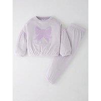 The Very Collection Girls Bow Applique Fleece Pyjamas - Purple