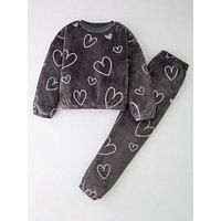 The Very Collection Girls Heart Print Pj Set - Black