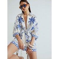 River Island Short Sleeve Boxy Shell Riviera Shirt - Blue