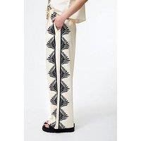 French Connection Cotton Leaf Print Wide Leg Elasticated Full Length Trousers