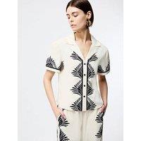 French Connection Cotton Leaf Print Short Sleeve Button Up Shirt