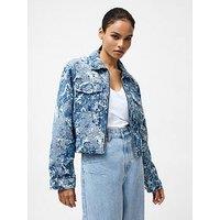 French Connection Cotton Blend Jacquard Floral Print Denim Jacket
