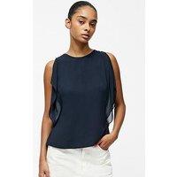 French Connection Flutter Sleeve Round Neck Blouse - Navy