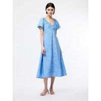 French Connection Floral Print Ruched V-Neck Drape A-Line Midi Dress
