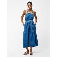 French Connection Cotton Chambray Tie Waist Halter Neck Midi Dress - Blue