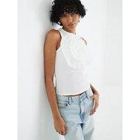 River Island Ruffle 3D Floral Tank - White
