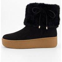 The Very Collection Fux Fur Trainer Ankle Boot - Black